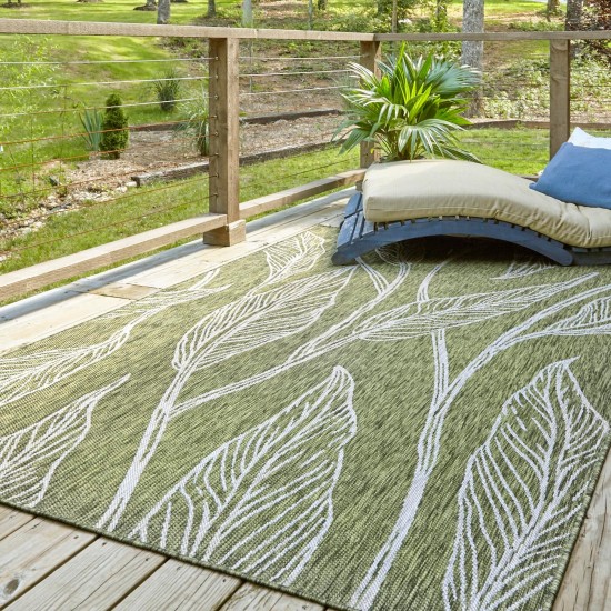 Rug Unique Loom Outdoor Botanical Green Rectangular 9' 0 x 12' 0