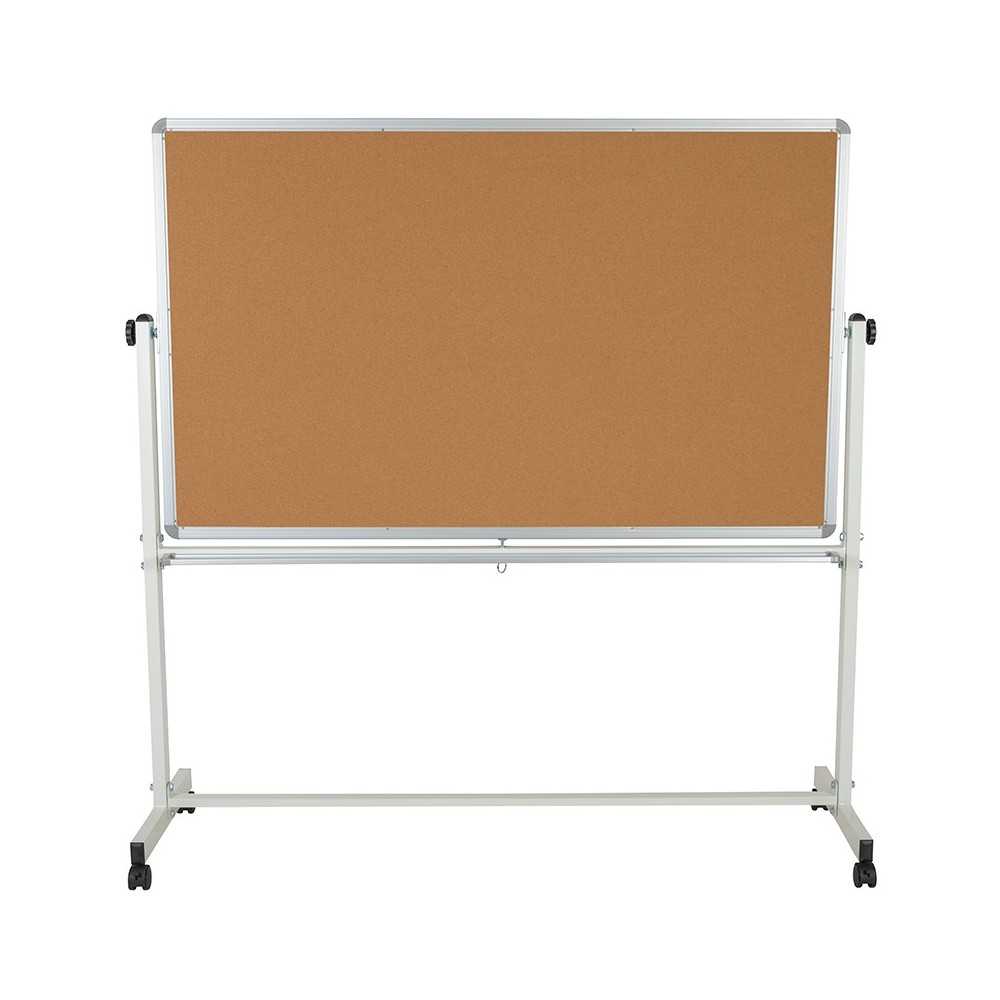 HERCULES Series 64.25"W x 64.75"H Reversible Mobile Cork Bulletin Board