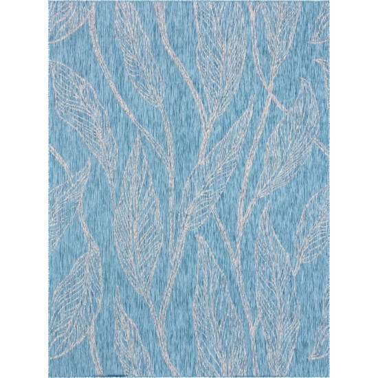 Rug Unique Loom Outdoor Botanical Aqua Blue Rectangular 9' 0 x 12' 0