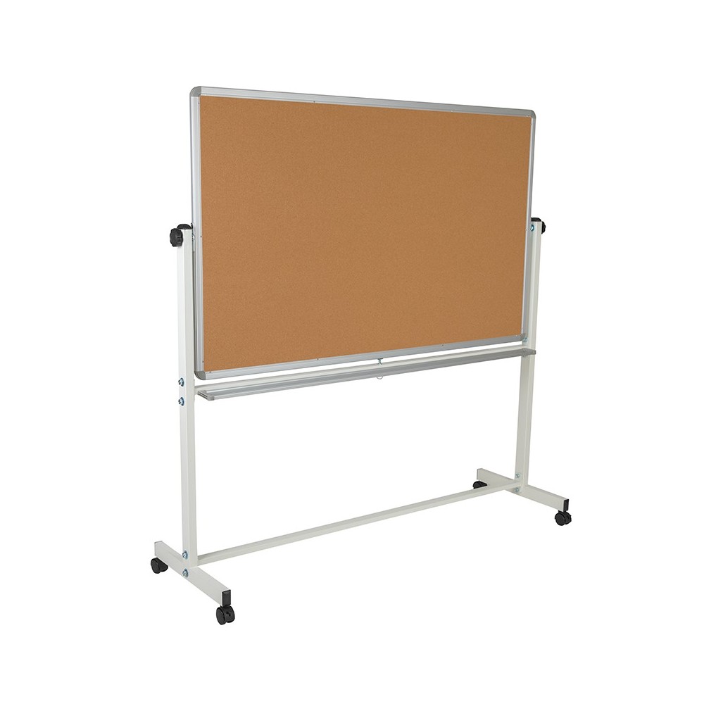 HERCULES Series 64.25"W x 64.75"H Reversible Mobile Cork Bulletin Board