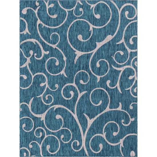 Rug Unique Loom Outdoor Botanical Teal Rectangular 9' 0 x 12' 0