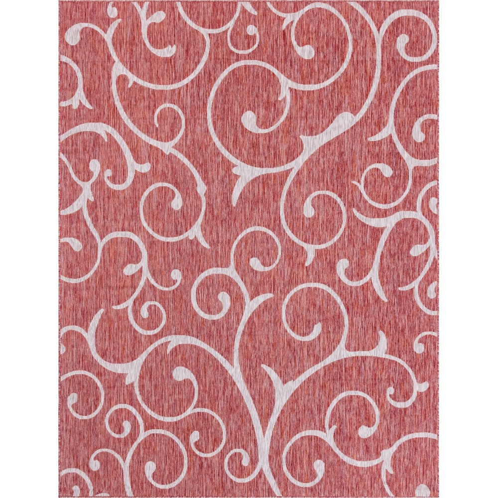 Rug Unique Loom Outdoor Botanical Rust Red Rectangular 9' 0 x 12' 0