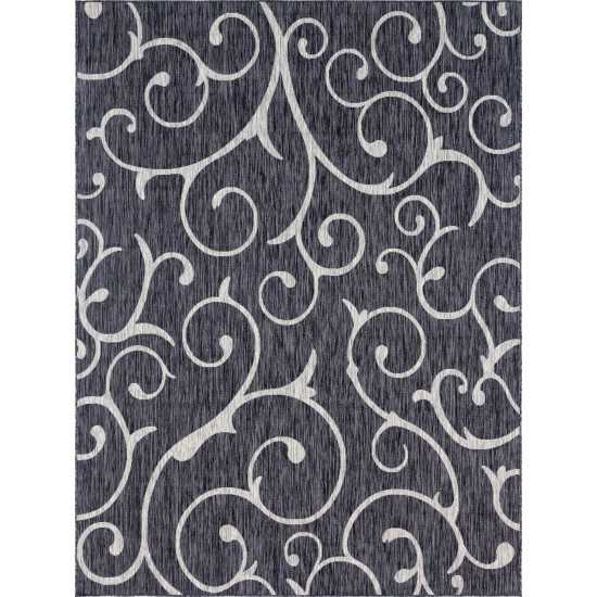 Rug Unique Loom Outdoor Botanical Charcoal Gray Rectangular 9' 0 x 12' 0