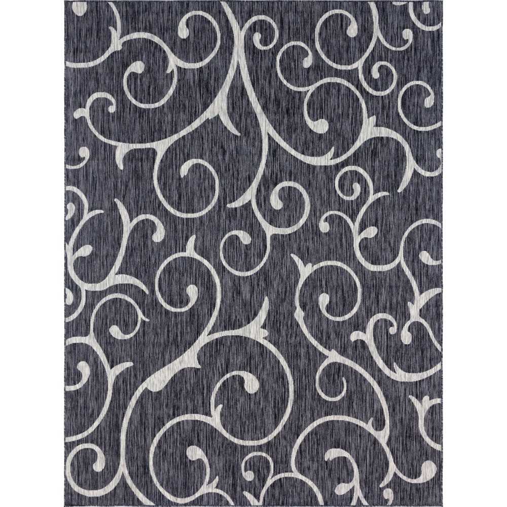 Rug Unique Loom Outdoor Botanical Charcoal Gray Rectangular 9' 0 x 12' 0