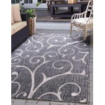 Rug Unique Loom Outdoor Botanical Charcoal Gray Rectangular 9' 0 x 12' 0