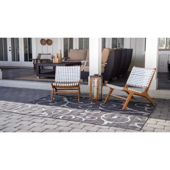 Rug Unique Loom Outdoor Botanical Charcoal Gray Rectangular 9' 0 x 12' 0