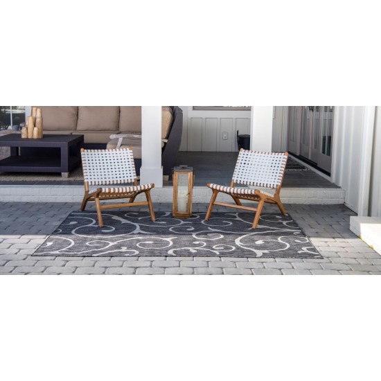 Rug Unique Loom Outdoor Botanical Charcoal Gray Rectangular 9' 0 x 12' 0