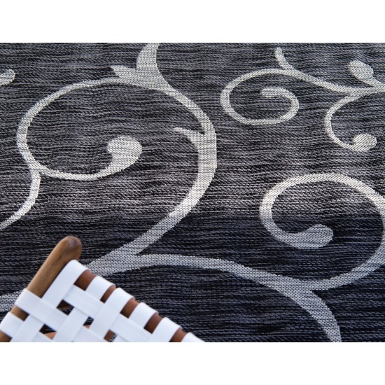 Rug Unique Loom Outdoor Botanical Charcoal Gray Rectangular 9' 0 x 12' 0