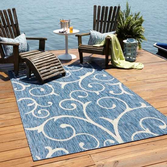 Rug Unique Loom Outdoor Botanical Blue Rectangular 9' 0 x 12' 0