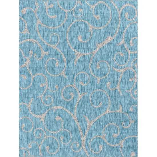 Rug Unique Loom Outdoor Botanical Aqua Blue Rectangular 9' 0 x 12' 0