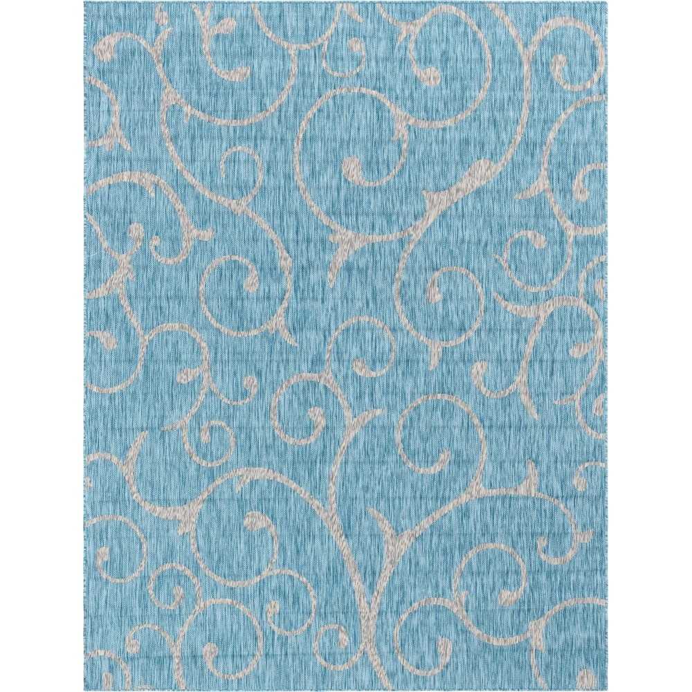 Rug Unique Loom Outdoor Botanical Aqua Blue Rectangular 9' 0 x 12' 0