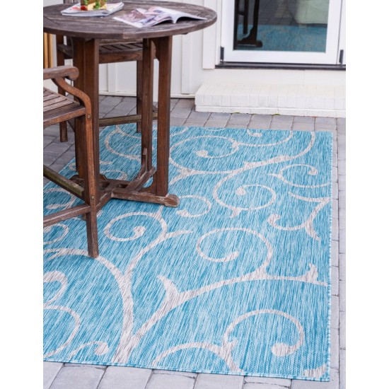 Rug Unique Loom Outdoor Botanical Aqua Blue Rectangular 9' 0 x 12' 0