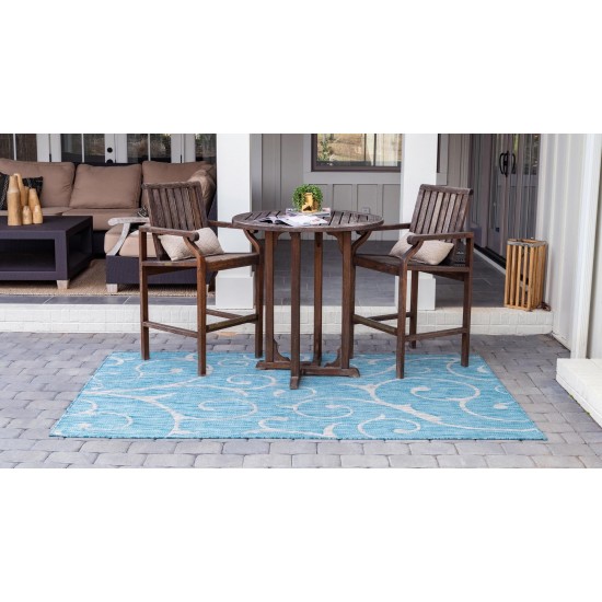 Rug Unique Loom Outdoor Botanical Aqua Blue Rectangular 9' 0 x 12' 0