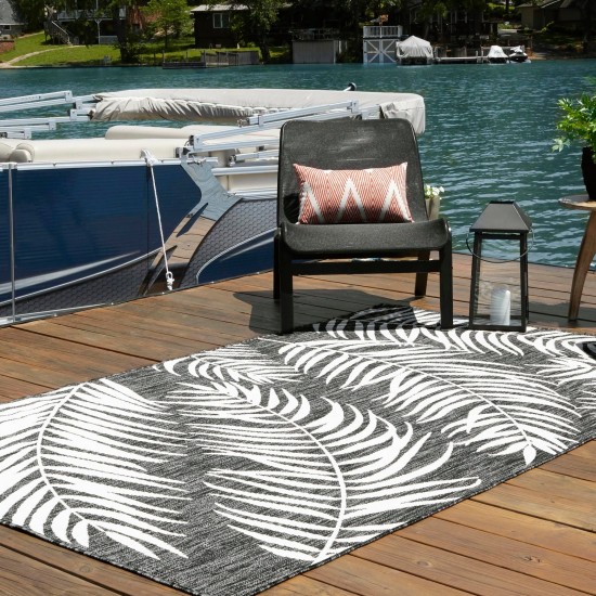 Rug Unique Loom Outdoor Botanical Black Rectangular 9' 0 x 12' 0