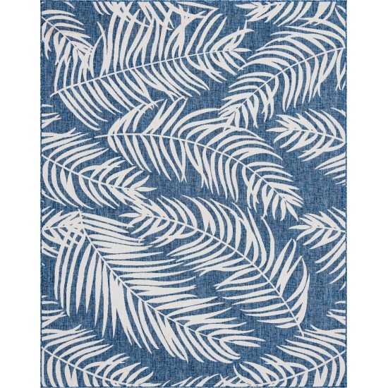 Rug Unique Loom Outdoor Botanical Navy Blue Rectangular 9' 0 x 12' 0