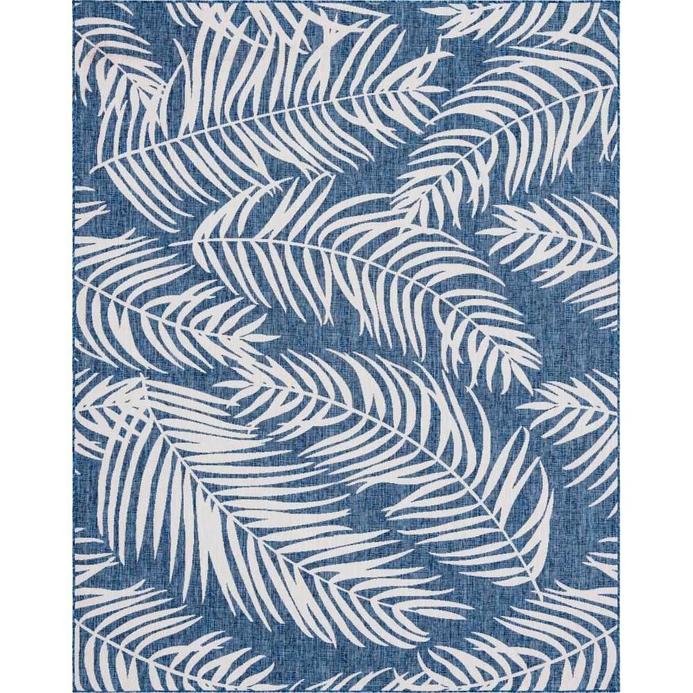 Rug Unique Loom Outdoor Botanical Navy Blue Rectangular 9' 0 x 12' 0