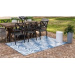 Rug Unique Loom Outdoor Botanical Navy Blue Rectangular 9' 0 x 12' 0