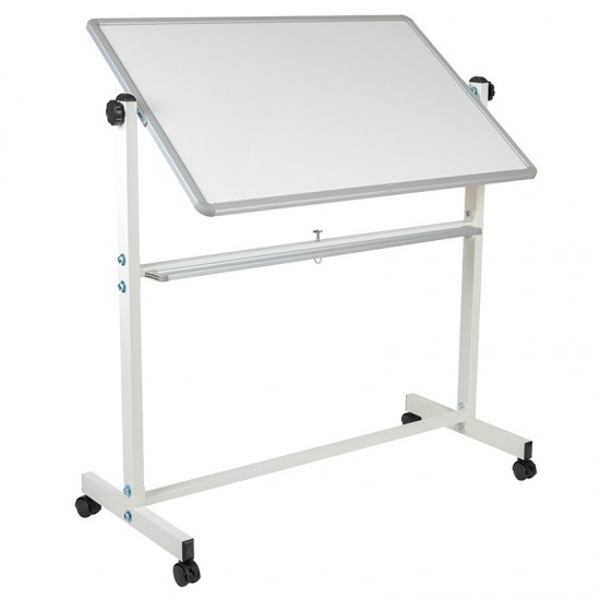 45.25"W x 54.75"H Double-Sided Mobile White Board with Pen Tray