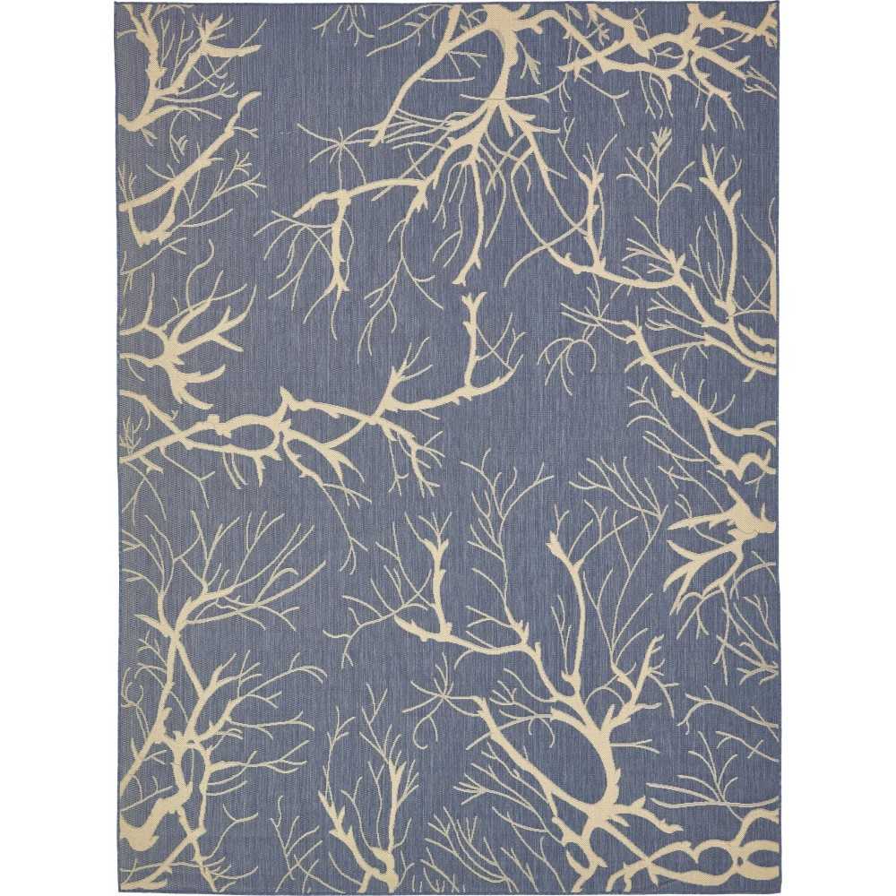 Rug Unique Loom Outdoor Botanical Navy Blue Rectangular 9' 0 x 12' 0