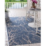 Rug Unique Loom Outdoor Botanical Navy Blue Rectangular 9' 0 x 12' 0