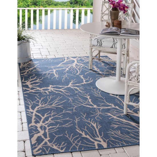 Rug Unique Loom Outdoor Botanical Navy Blue Rectangular 9' 0 x 12' 0