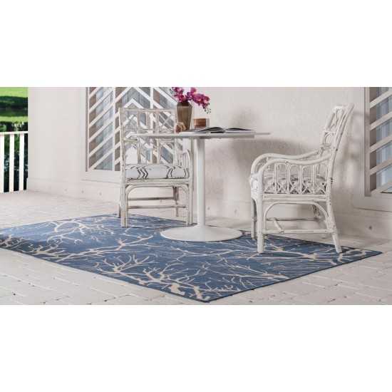 Rug Unique Loom Outdoor Botanical Navy Blue Rectangular 9' 0 x 12' 0