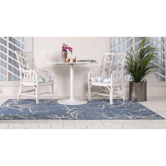 Rug Unique Loom Outdoor Botanical Navy Blue Rectangular 9' 0 x 12' 0