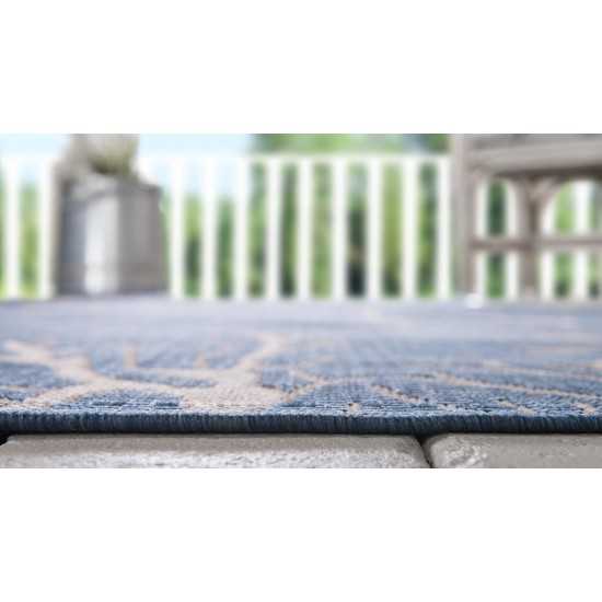 Rug Unique Loom Outdoor Botanical Navy Blue Rectangular 9' 0 x 12' 0