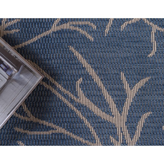 Rug Unique Loom Outdoor Botanical Navy Blue Rectangular 9' 0 x 12' 0