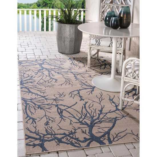 Rug Unique Loom Outdoor Botanical Beige/Navy Blue Rectangular 9' 0 x 12' 0