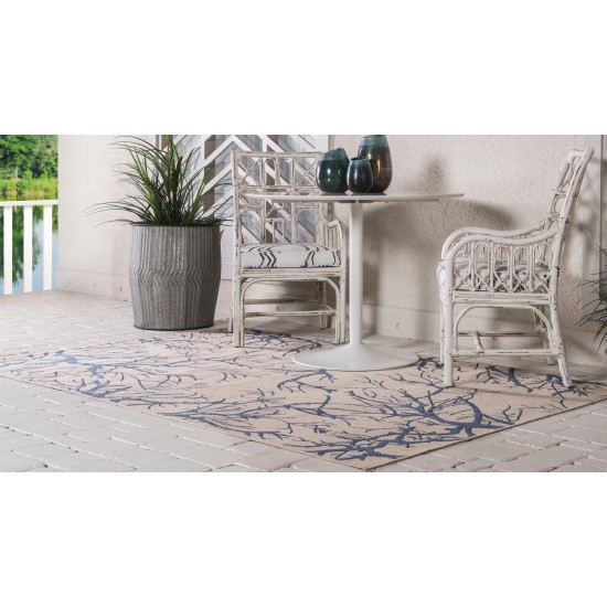 Rug Unique Loom Outdoor Botanical Beige/Navy Blue Rectangular 9' 0 x 12' 0