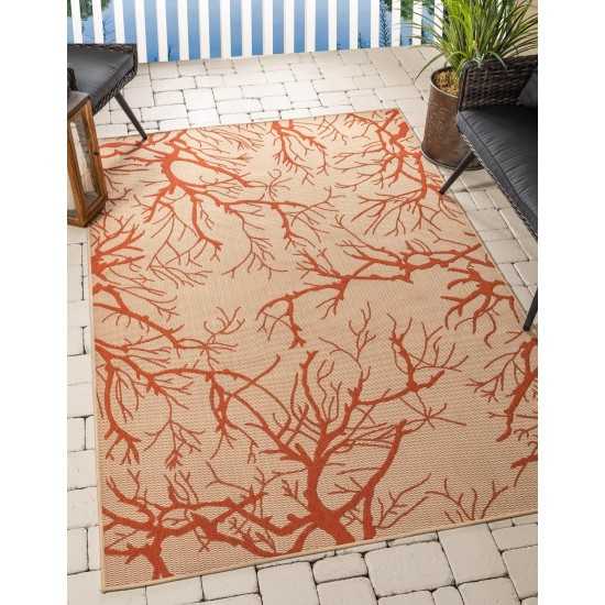 Rug Unique Loom Outdoor Botanical Beige/Terracotta Rectangular 9' 0 x 12' 0