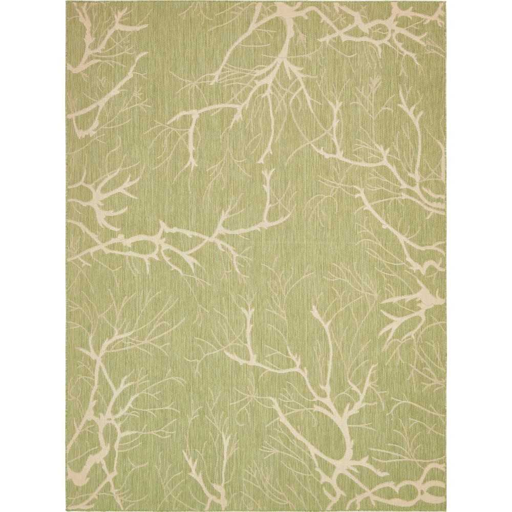 Rug Unique Loom Outdoor Botanical Light Green Rectangular 9' 0 x 12' 0