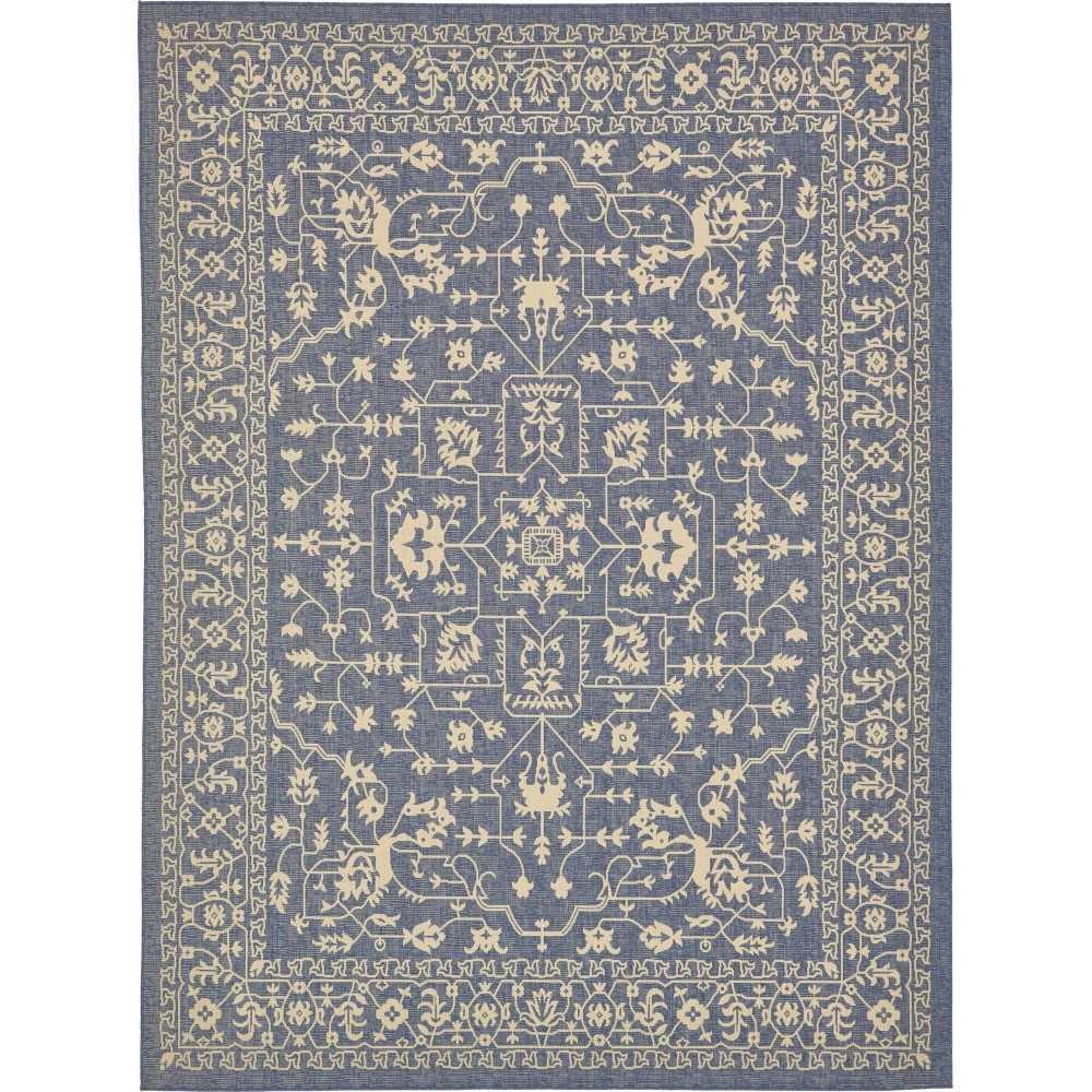 Rug Unique Loom Outdoor Botanical Navy Blue Rectangular 9' 0 x 12' 0