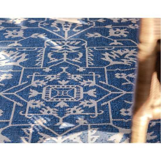 Rug Unique Loom Outdoor Botanical Navy Blue Rectangular 9' 0 x 12' 0