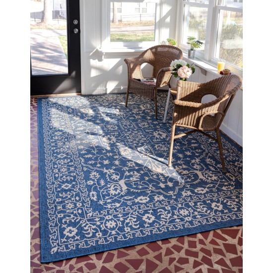 Rug Unique Loom Outdoor Botanical Navy Blue Rectangular 9' 0 x 12' 0