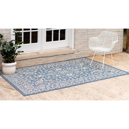 Rug Unique Loom Outdoor Botanical Navy Blue Rectangular 9' 0 x 12' 0