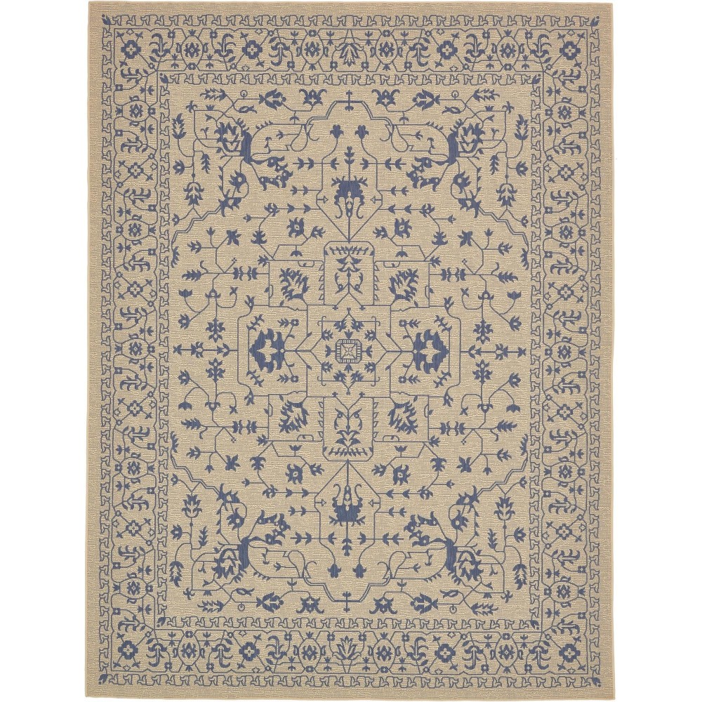 Rug Unique Loom Outdoor Botanical Beige/Blue Rectangular 9' 0 x 12' 0