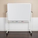 53"W x 62.5"H Double-Sided Mobile White Board with Pen Tray