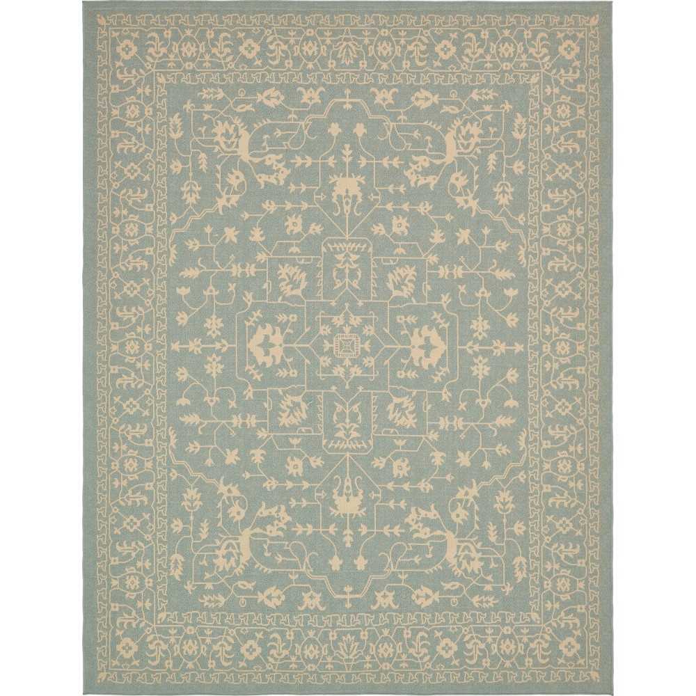 Rug Unique Loom Outdoor Botanical Light Blue Rectangular 9' 0 x 12' 0