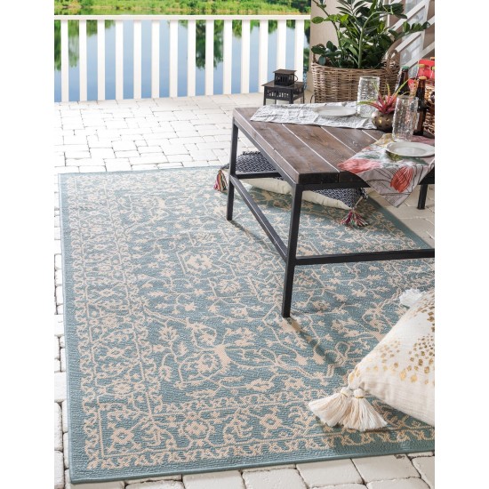 Rug Unique Loom Outdoor Botanical Light Blue Rectangular 9' 0 x 12' 0