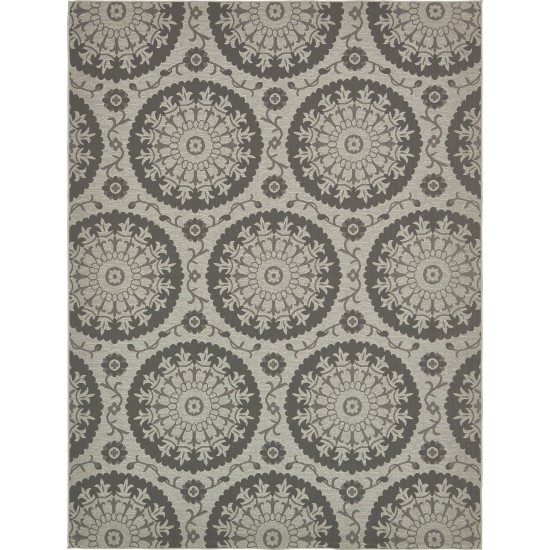 Rug Unique Loom Outdoor Botanical Gray Rectangular 9' 0 x 12' 0