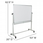 53"W x 62.5"H Double-Sided Mobile White Board with Pen Tray