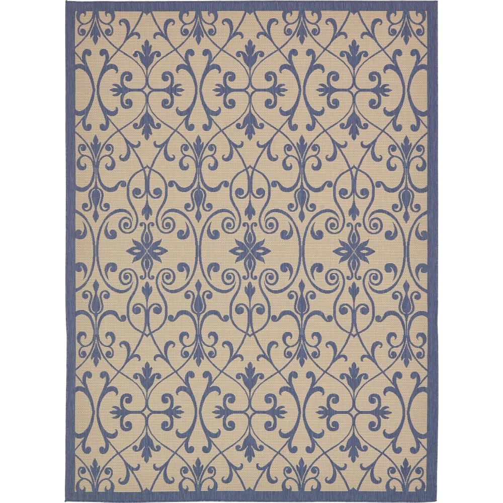 Rug Unique Loom Outdoor Botanical Blue Rectangular 9' 0 x 12' 0