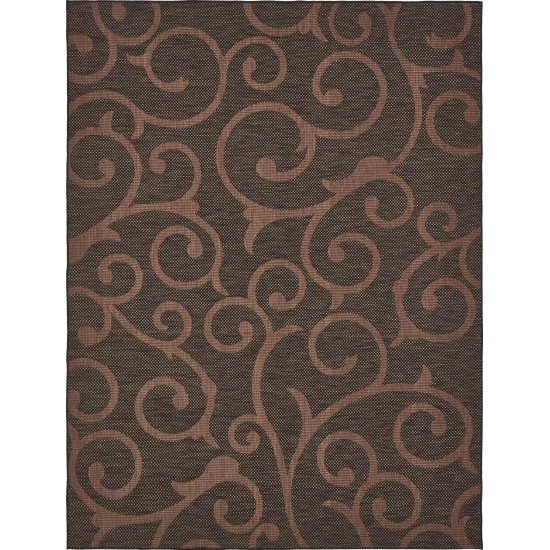 Rug Unique Loom Outdoor Botanical Chocolate Brown Rectangular 9' 0 x 12' 0