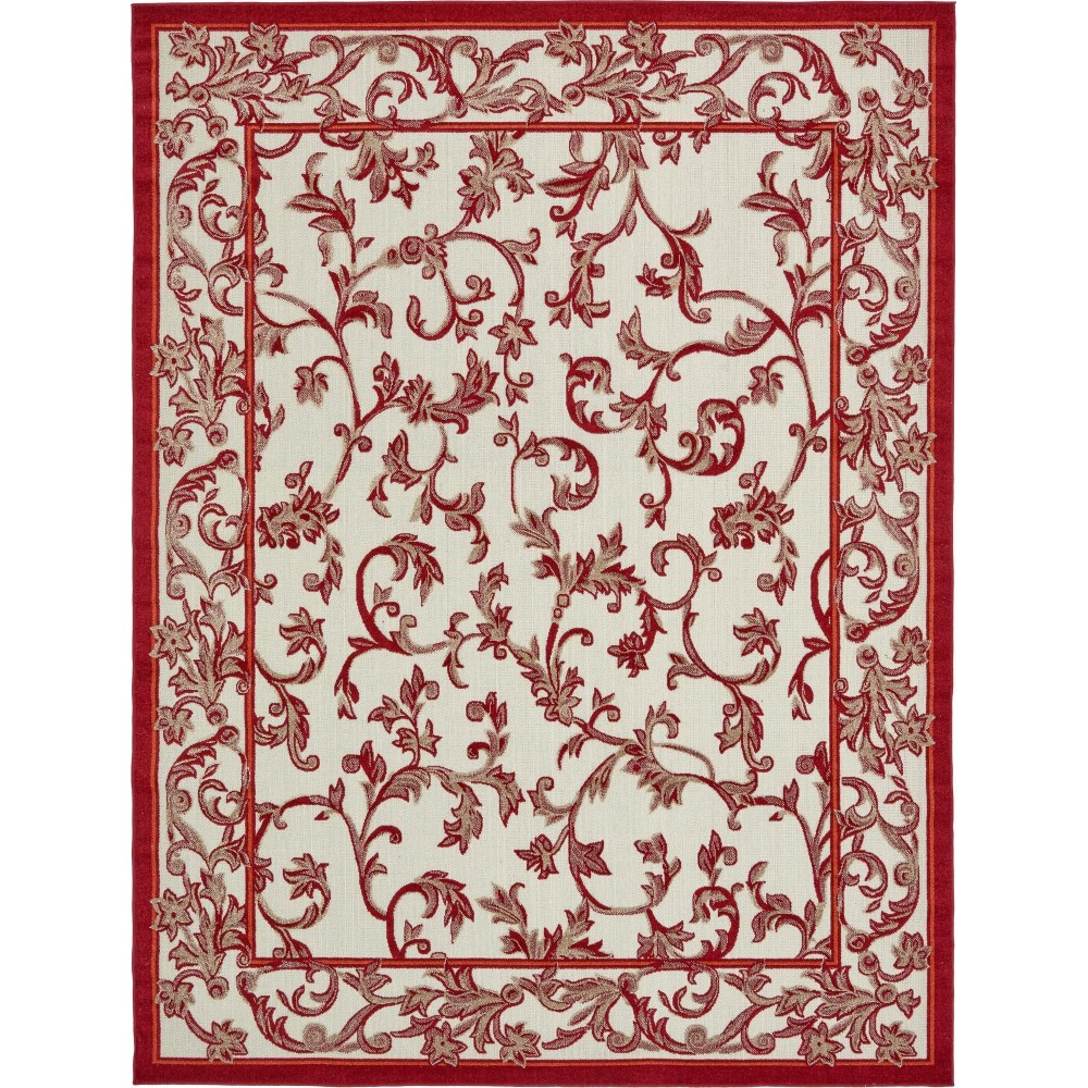 Rug Unique Loom Outdoor Botanical Beige/Burgundy Rectangular 9' 0 x 12' 0