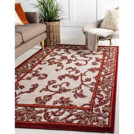 Rug Unique Loom Outdoor Botanical Beige/Burgundy Rectangular 9' 0 x 12' 0