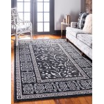 Rug Unique Loom Outdoor Botanical Black Rectangular 9' 0 x 12' 0