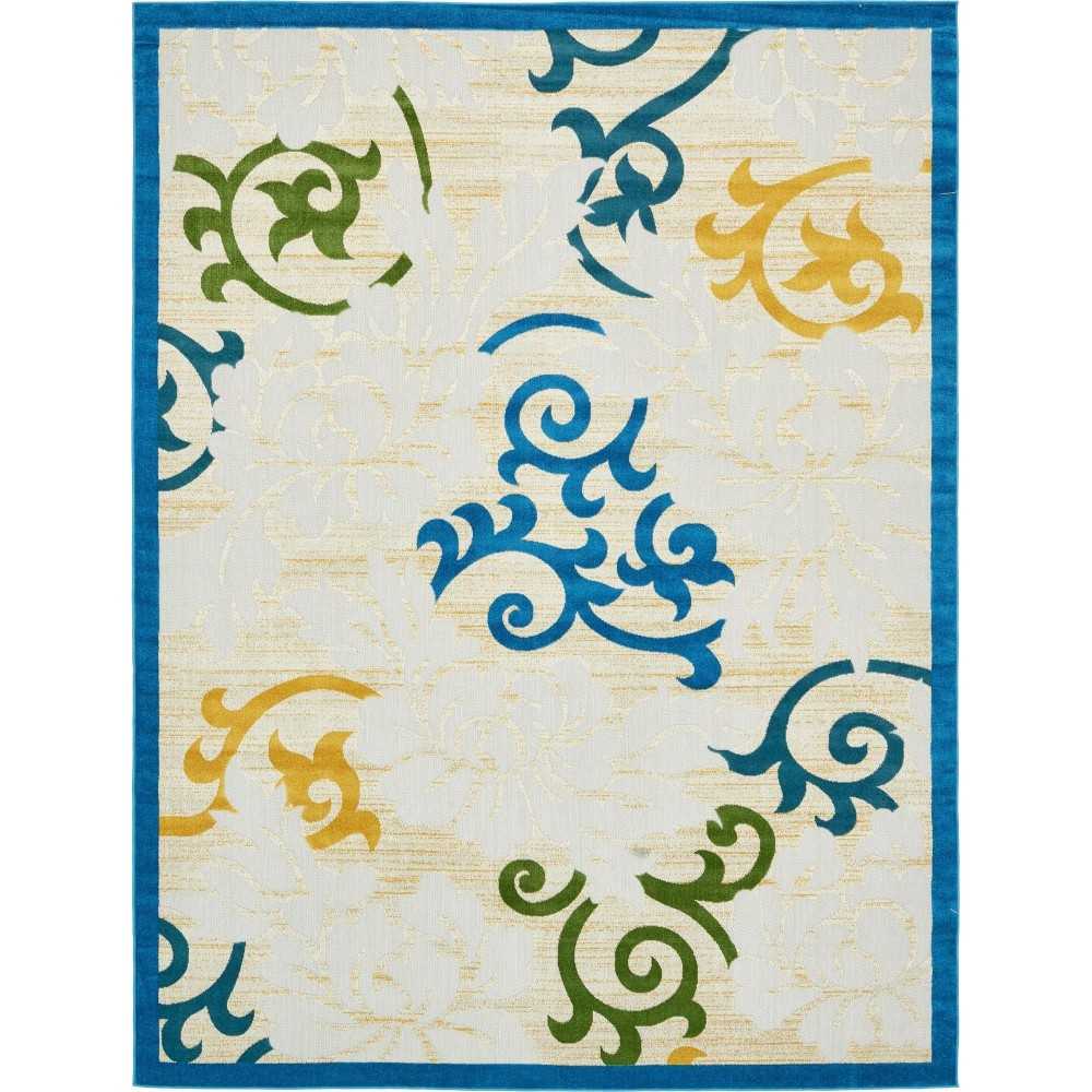 Rug Unique Loom Outdoor Botanical Blue Rectangular 9' 0 x 12' 0