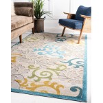 Rug Unique Loom Outdoor Botanical Blue Rectangular 9' 0 x 12' 0